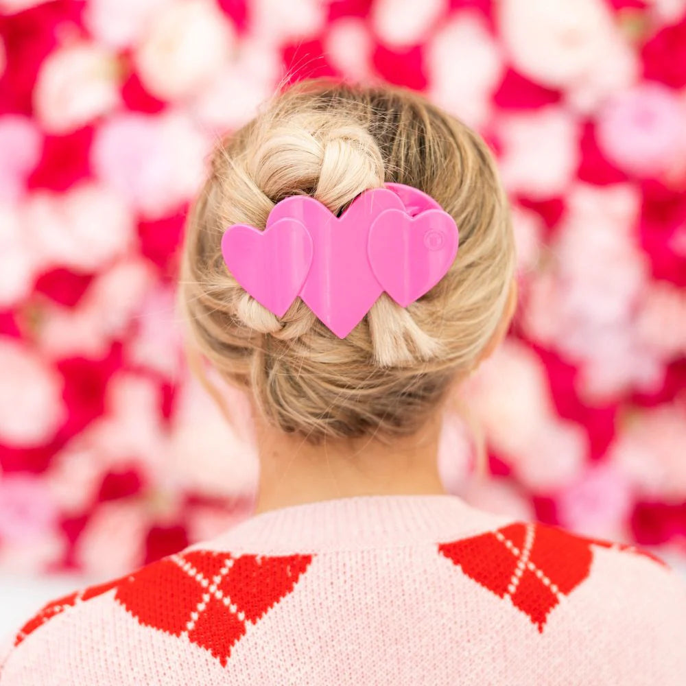 Teleties - Flat Hair Clip - Heart to Heart - Pink - Small