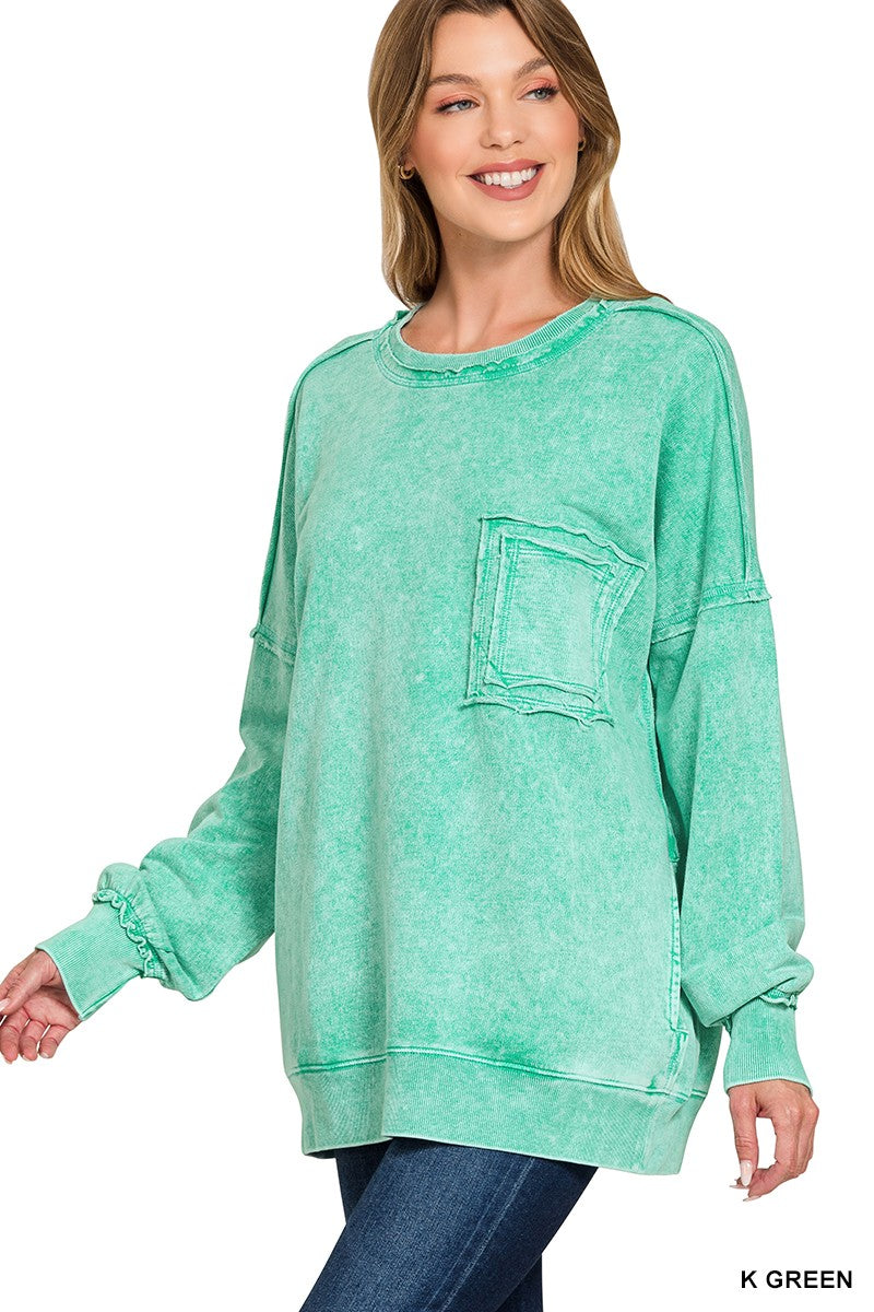 Halo Washed Exposed Seam Sweatshirt - Green