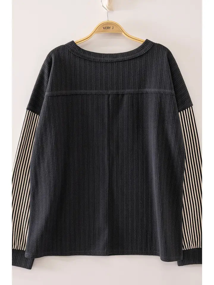 kyle contrast ribbed top - charcoal