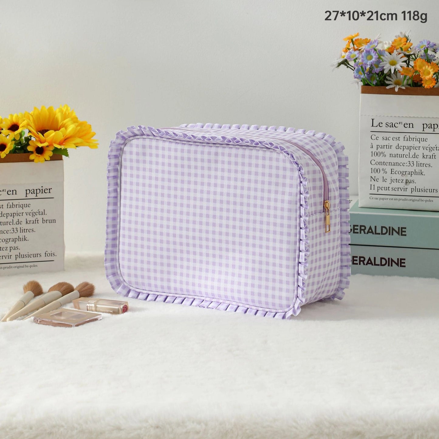 Ruffle Gingham Travel Bag - Lavender