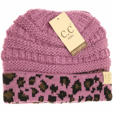 Leopard Cuff Beanie - Lavender - Kids