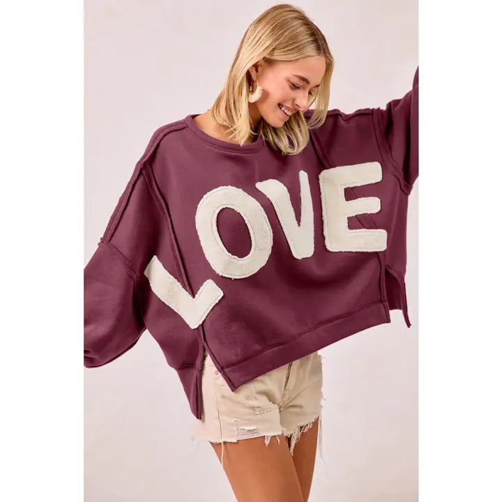 Love Patchwork Fleece Sweatshirt