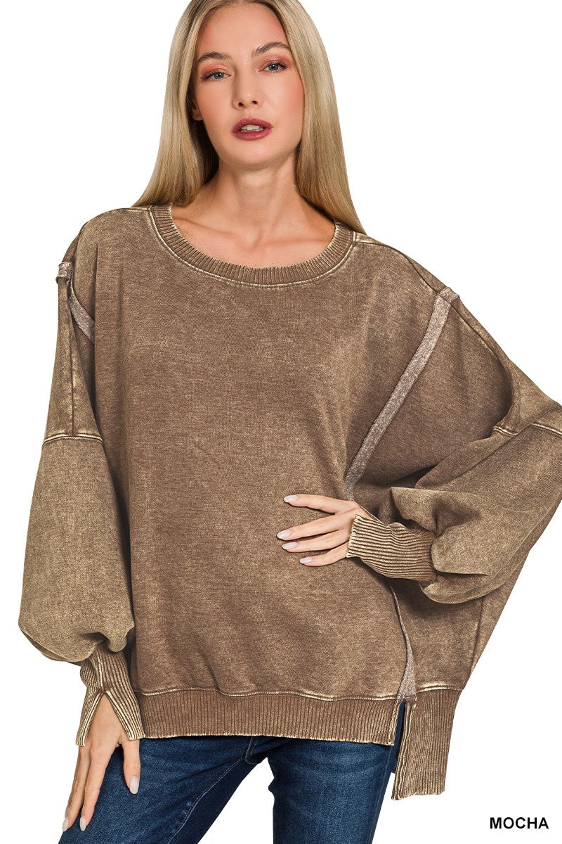 acid washed batwing sweatshirt - mocha