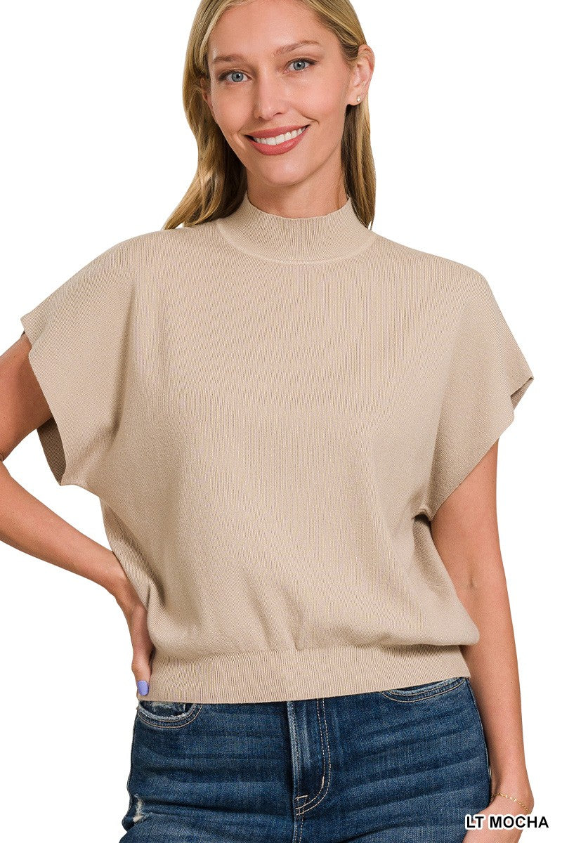 Claire Mock Neck Sweater Top - Light Mocha
