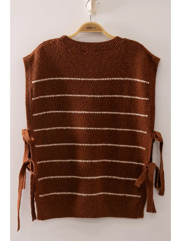 Striped Side Tie Top - Mocha