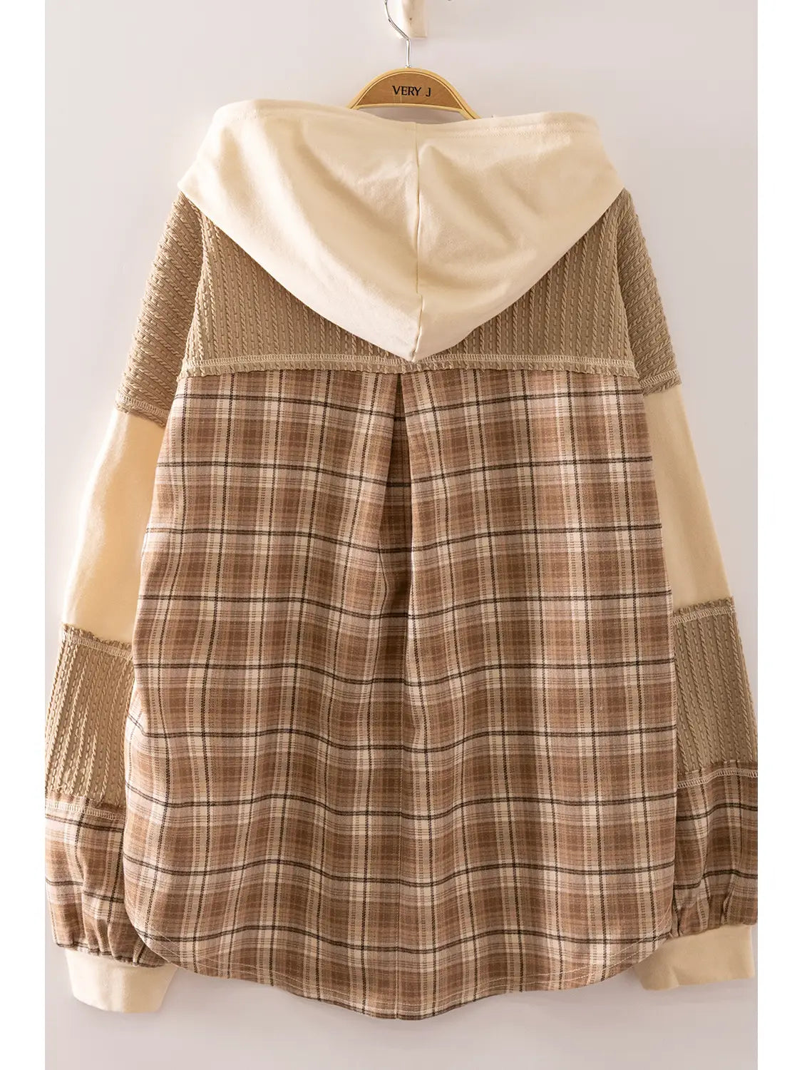 Plaid Contrast Hoodie Pullover - Natural