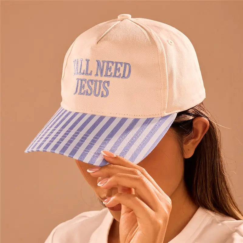 Y'all Need Jesus Striped Baseball Cap - Blue