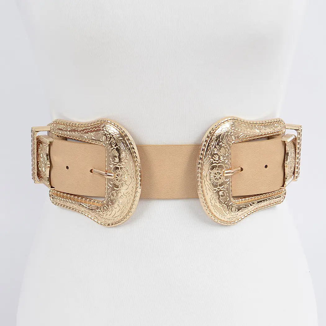 Swirl Metal Buckle Belt - Nude