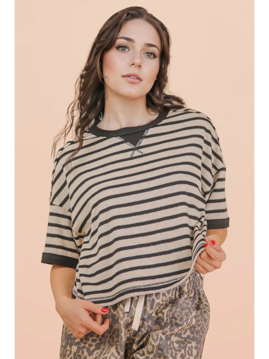 Lexi Striped Top - Black & Oatmeal
