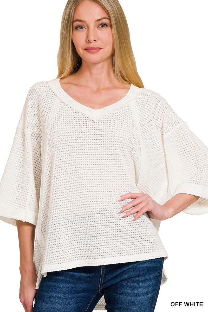 Brushed Waffle 3/4 Sleeve Top