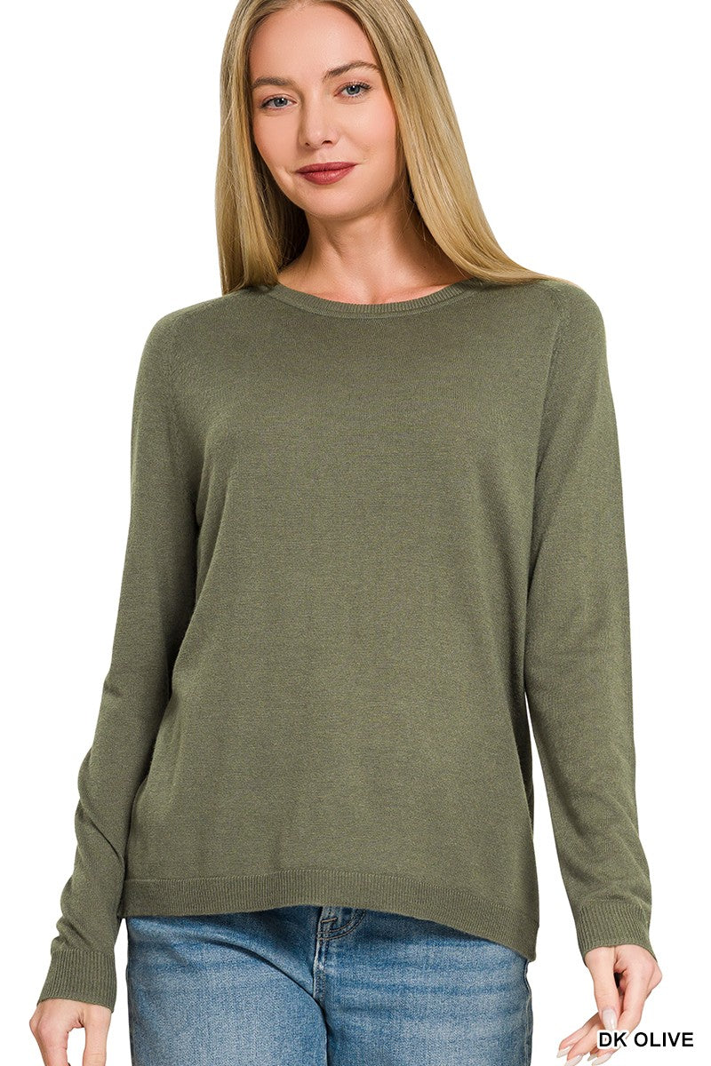 lightweight round neck sweater - dk olive