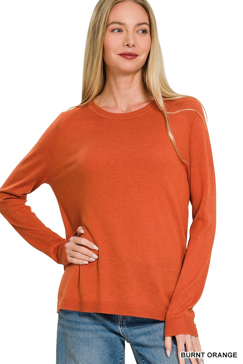 lightweight round neck sweater - burnt orange