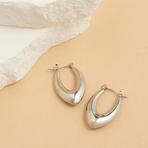 Waterproof Jewelry - Oval Pointed Earrings - Silver