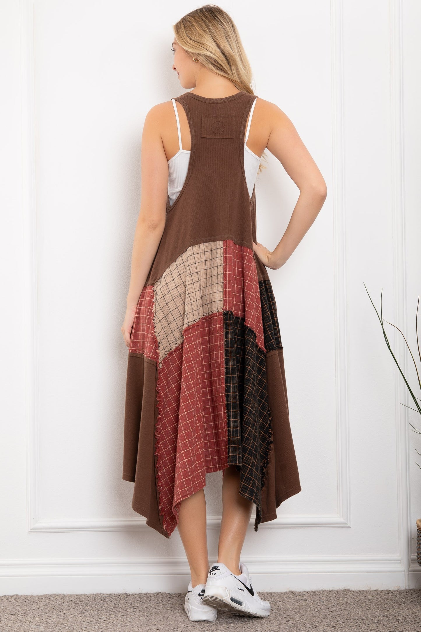 Patchwork Racerback Tank Dress - Mocha
