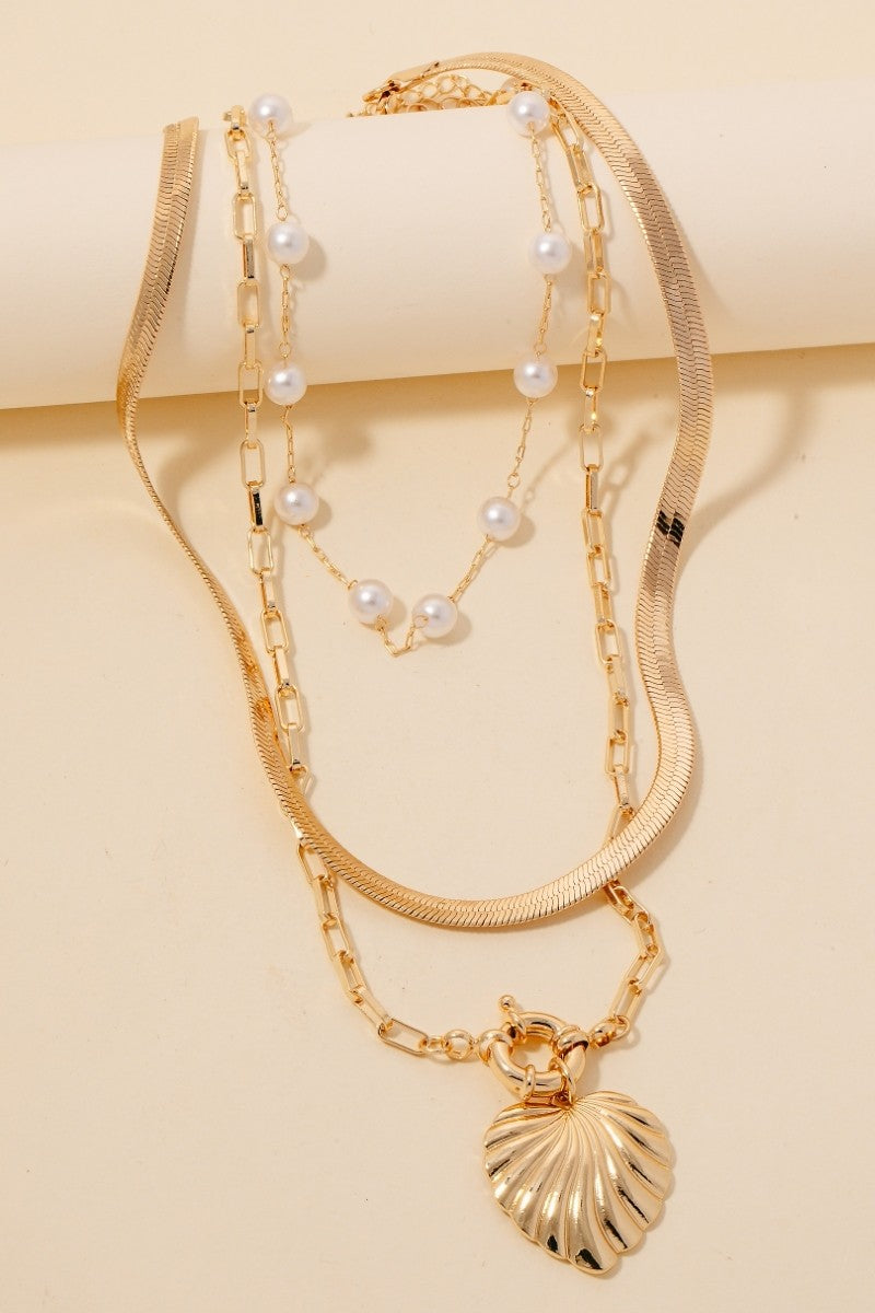 Pearl Choker Heart Layered Necklace