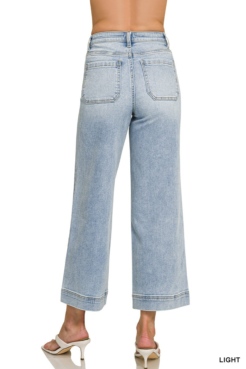 High Rise Pintuck Denim Pants
