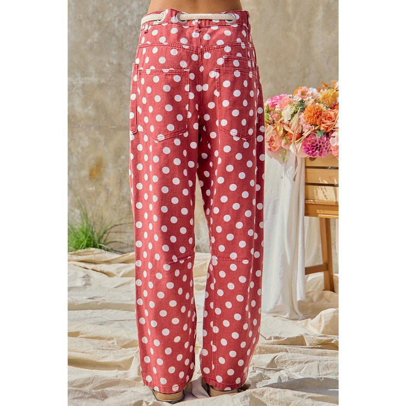 Go Team Polka Dot Denim Pants - Red