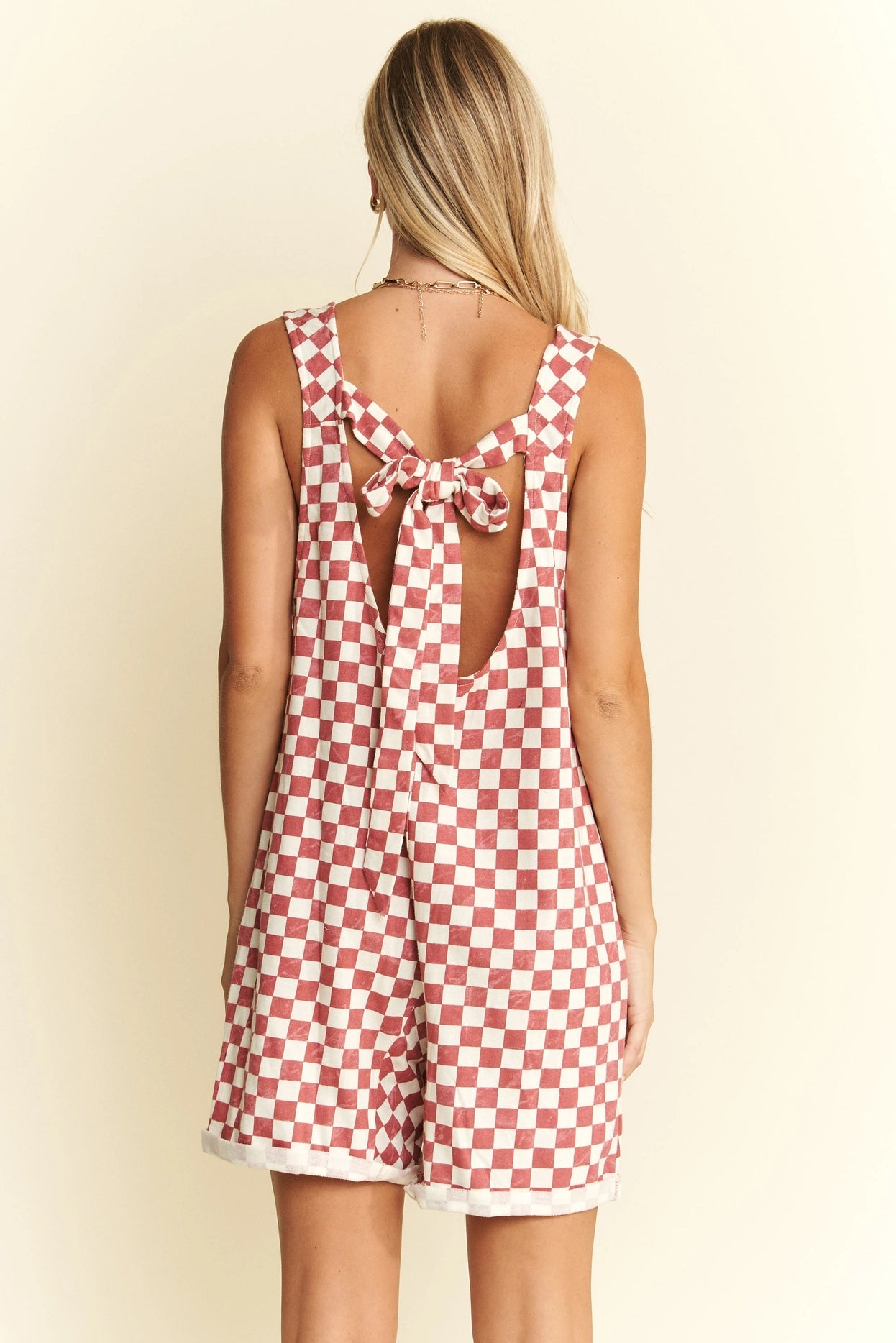 Checkered Print Romper - Red