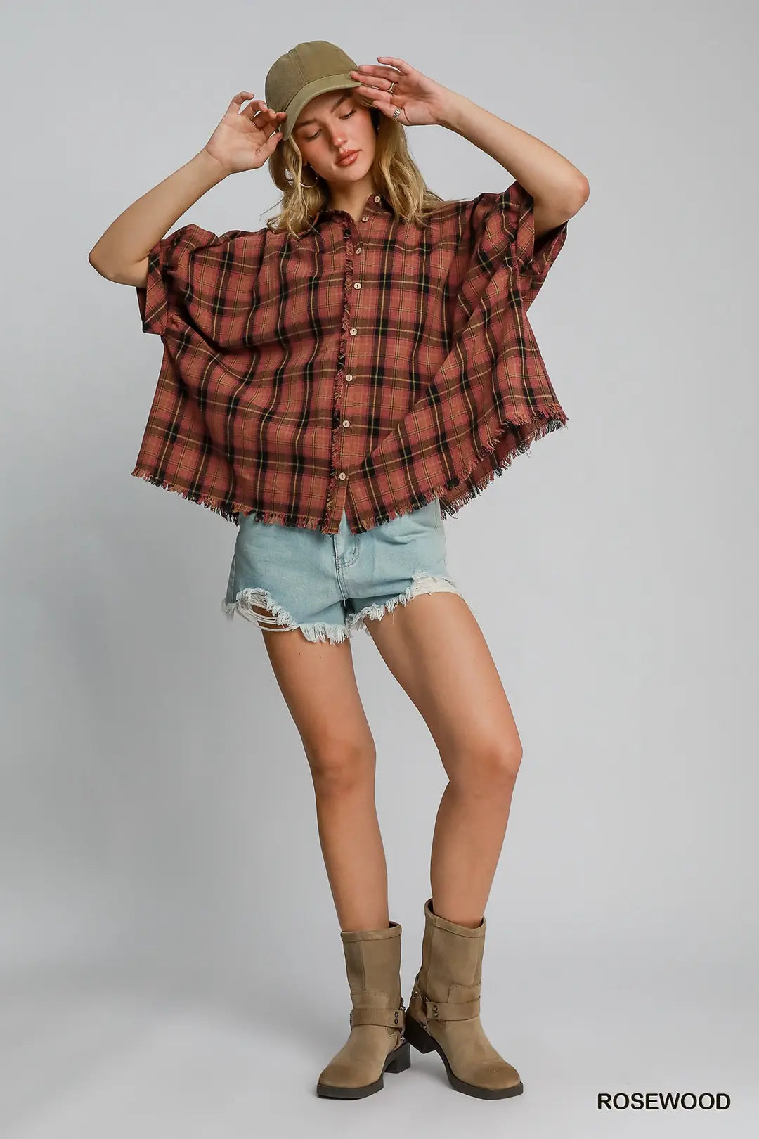 Plaid Boxy Frayed Top
