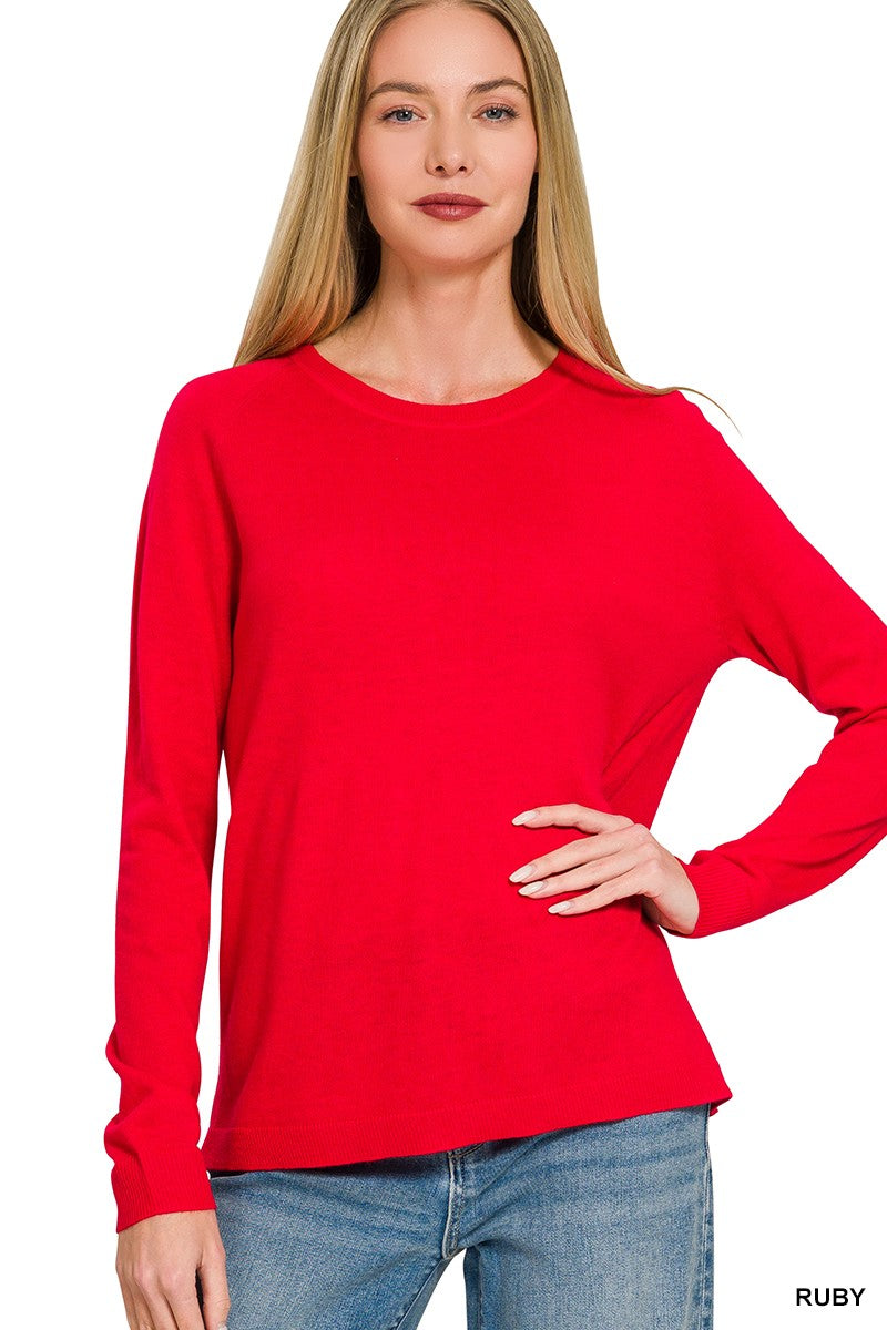 lightweight round neck sweater - ruby