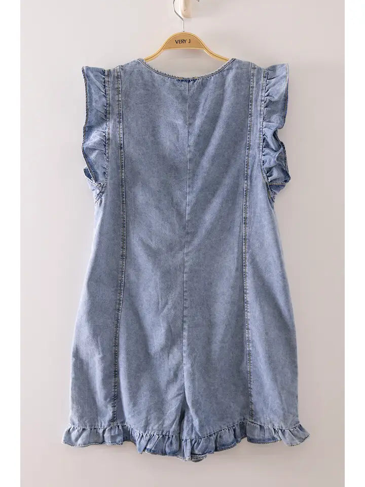 Sweet Summertime Ruffle Denim Romper