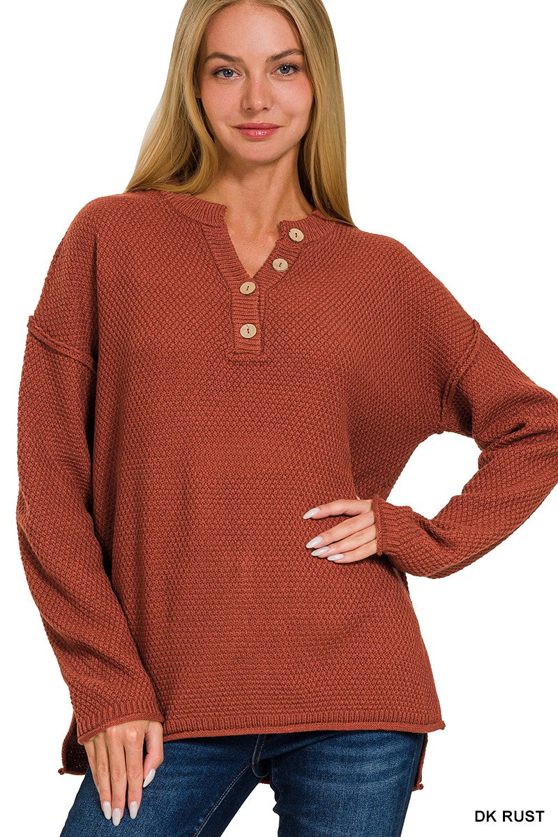 Maddie Button Basic Sweater - Rust