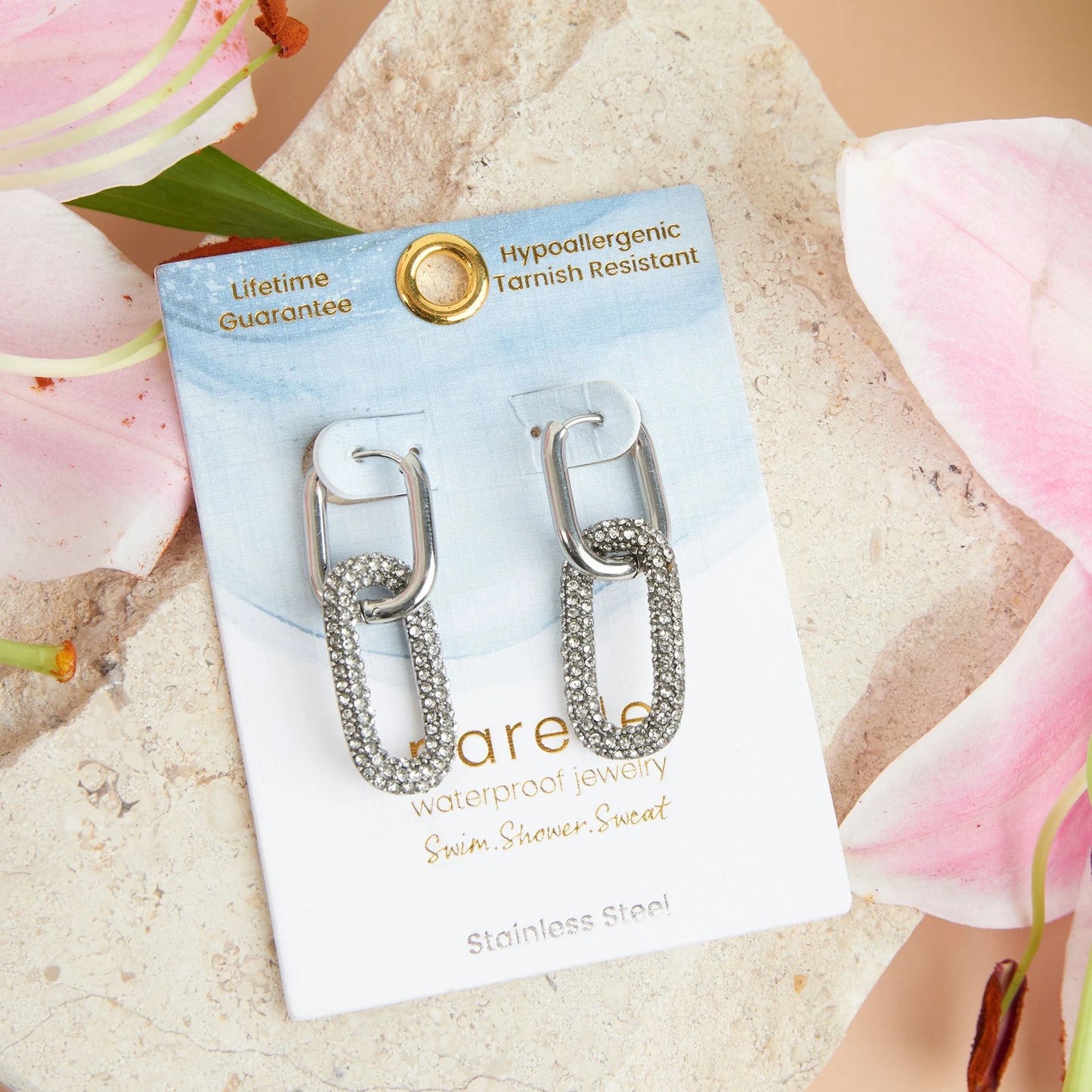 Waterproof Pave Linked Hoop Earrings