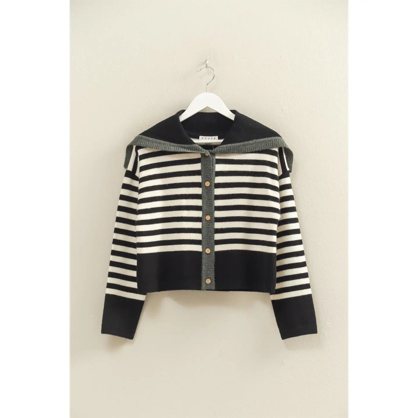 Striped Button-Up Sailor Collar Sweater