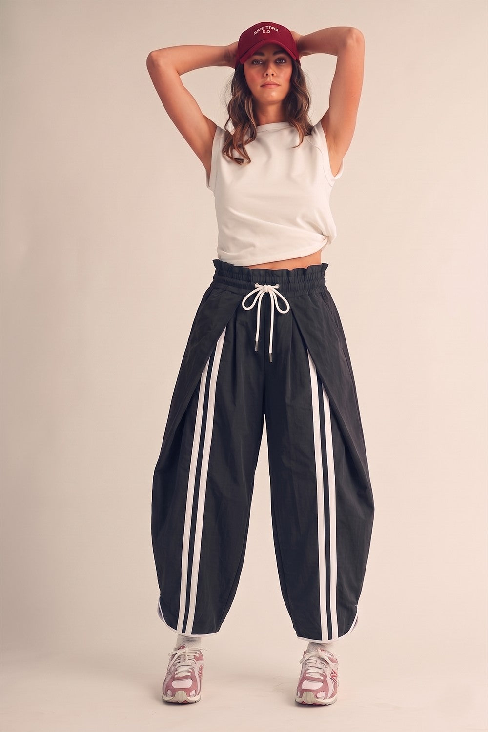 double striped balloon jogger pants