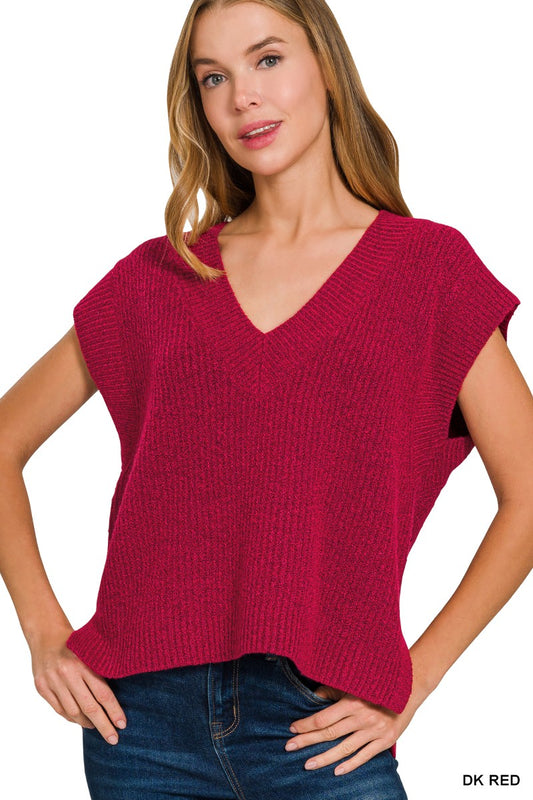 Oversized Sweater Vest - Red