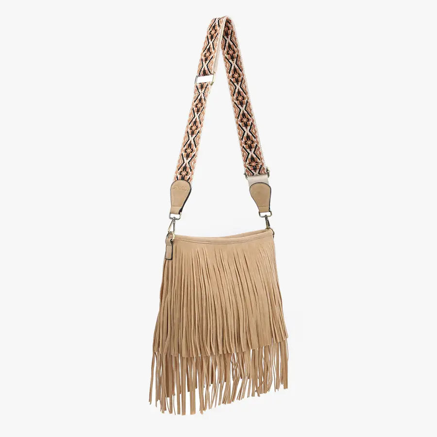 Sadie Suede Fringe Crossbody Bag - Tan