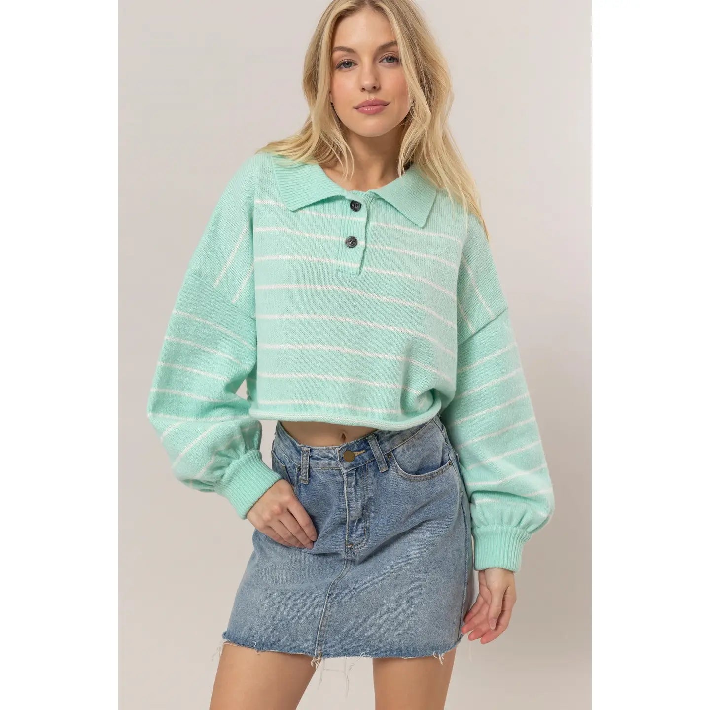 Striped Half-Placket Sweater