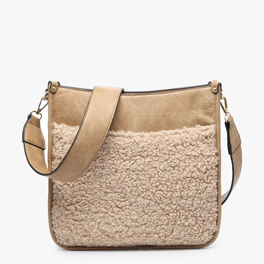 Teddy Trim Crossbody Bag - Taupe