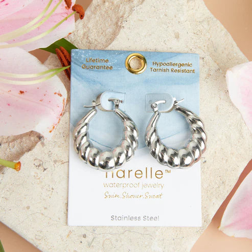 Waterproof Jewelry - Twisted Chunky Hoops - Silver