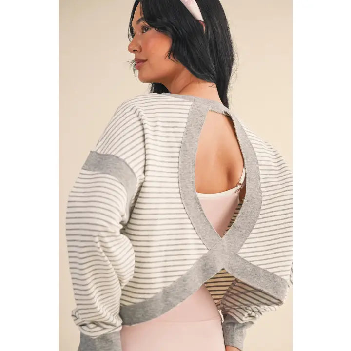 Striped Cutout Back Sweatshirt