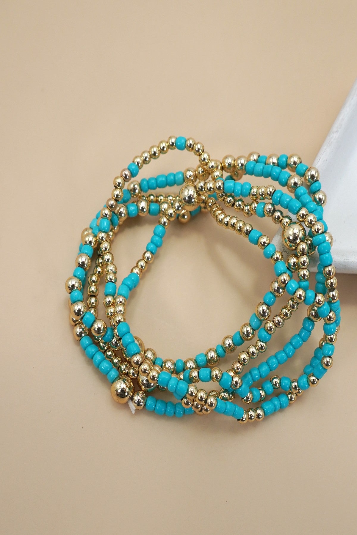 Multilayer Ball Bead Bracelet Set - Turquoise
