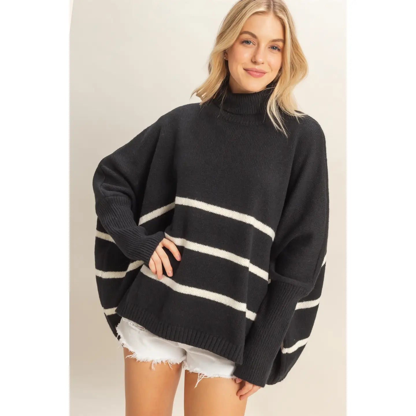 Striped Turtleneck Oversized Sweater