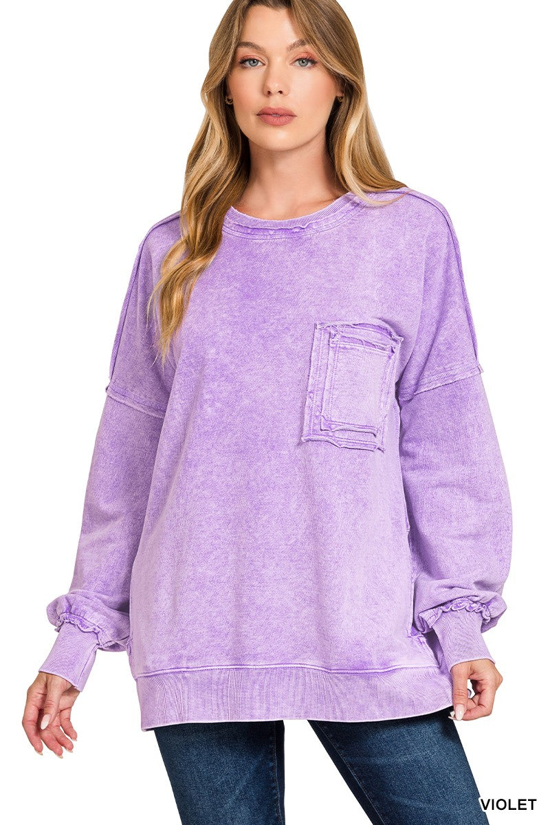 Halo Washed Exposed Seam Sweatshirt - Violet