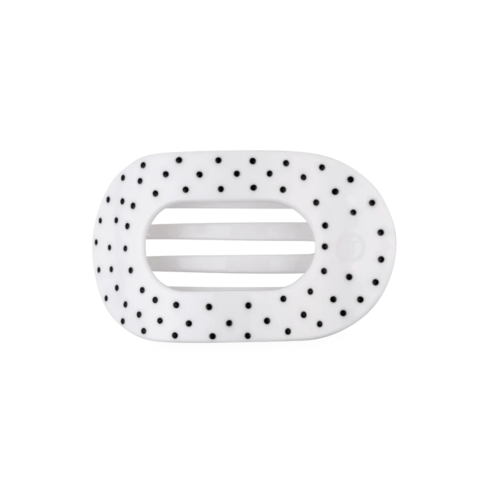 White Polka Dot Party Medium Flat Round Hair Clip