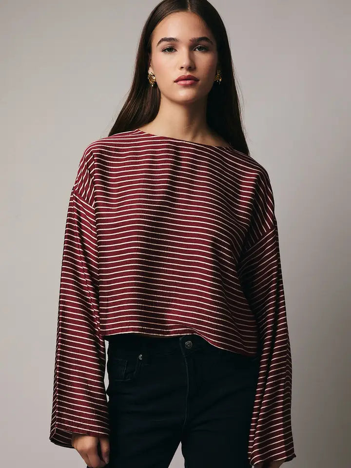 Wide Neck Striped Top