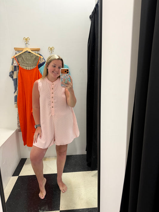 Embroidered Dot Romper - Blush