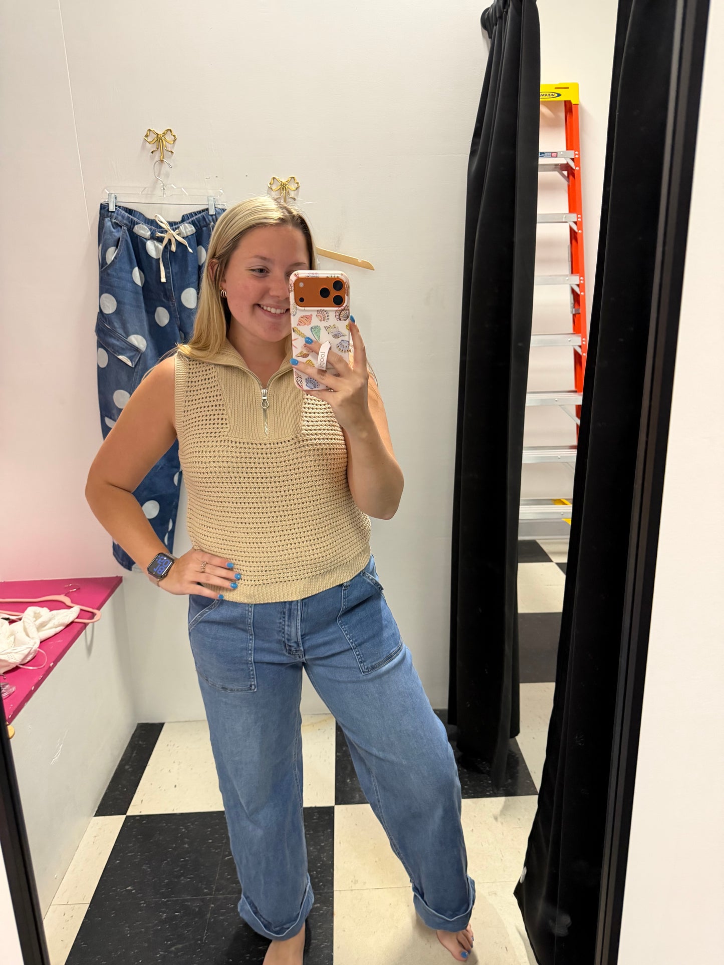 Zip Collar Sleeveless Sweater - Taupe