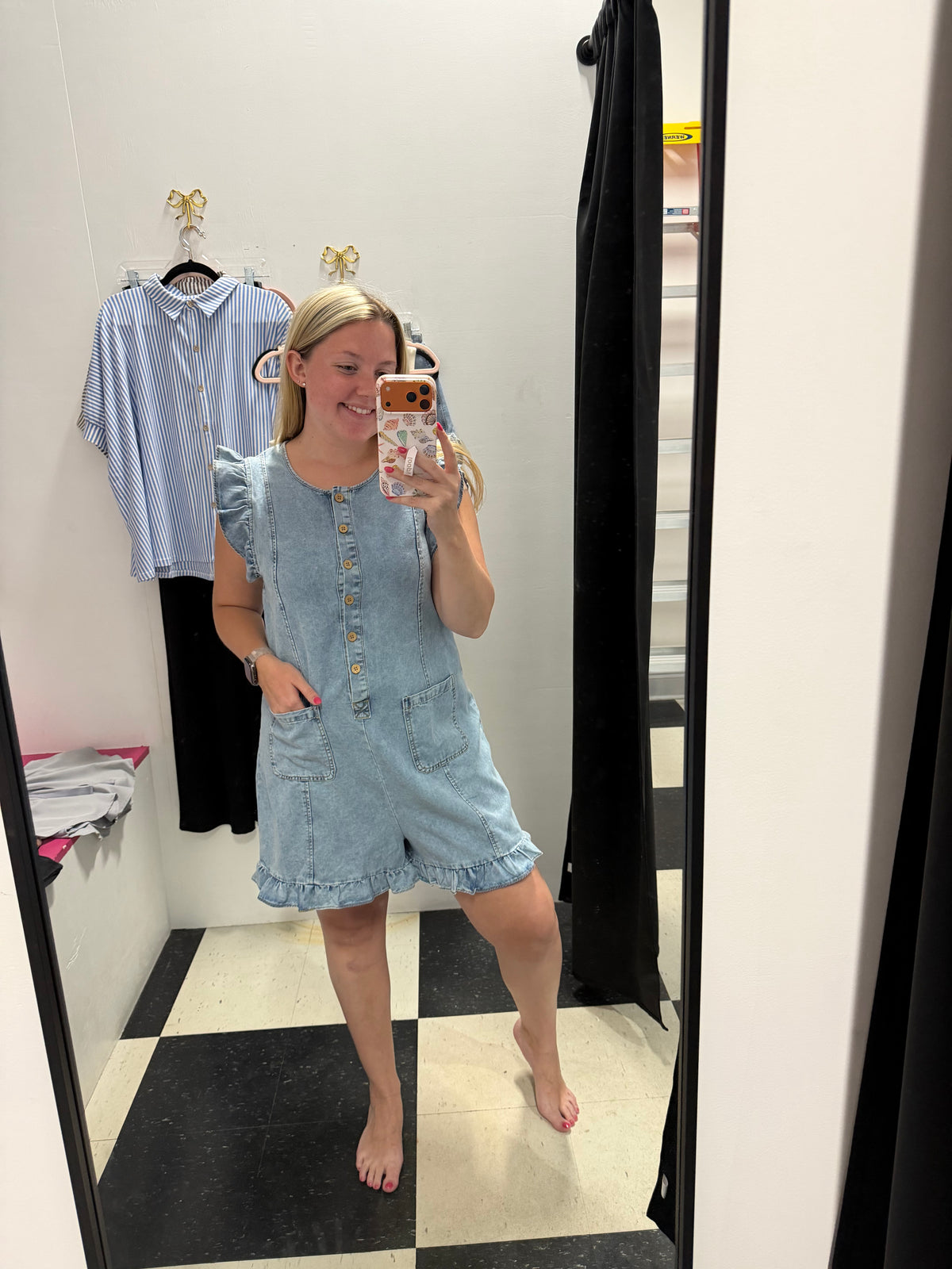Sweet Summertime Ruffle Denim Romper
