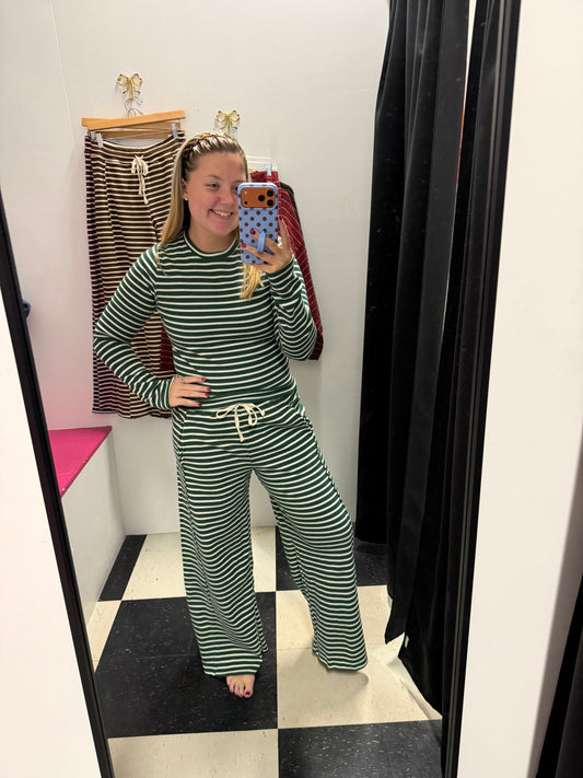 Alice Striped Waffle Pants - Green