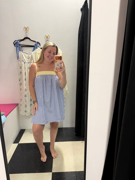 contrast back tie striped babydoll dress