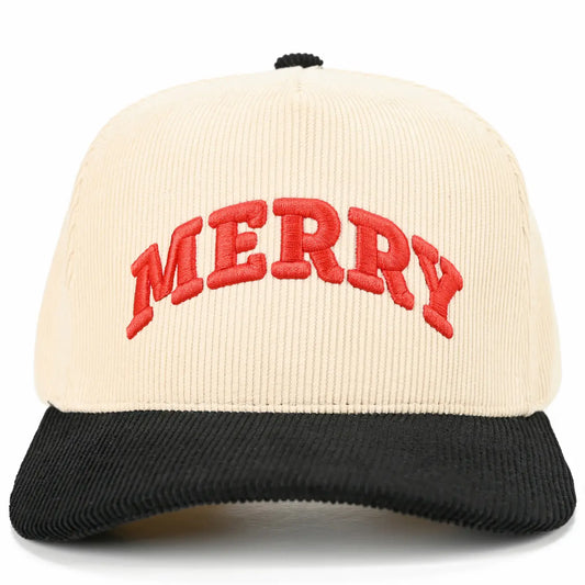 Merry Bold Letter Corduroy Hat - Black