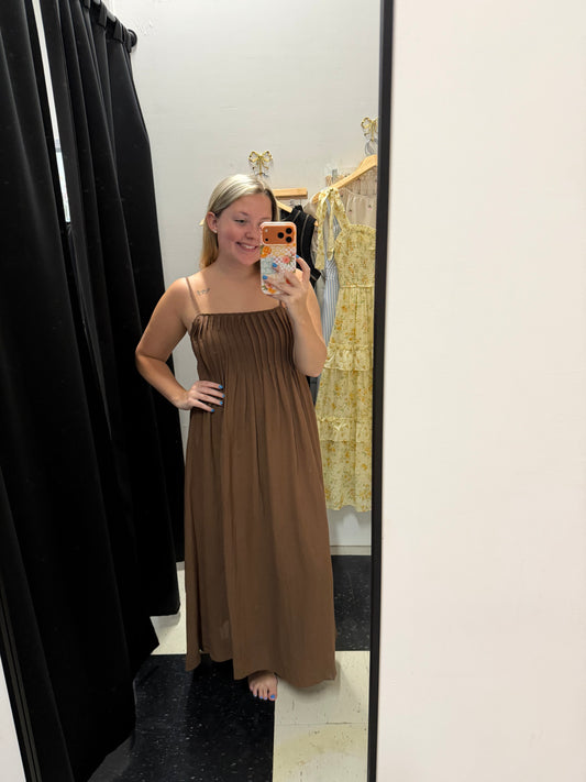 Pintuck Spaghetti Strap Dress