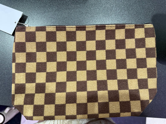 Checkered Travel Pouch - Brown