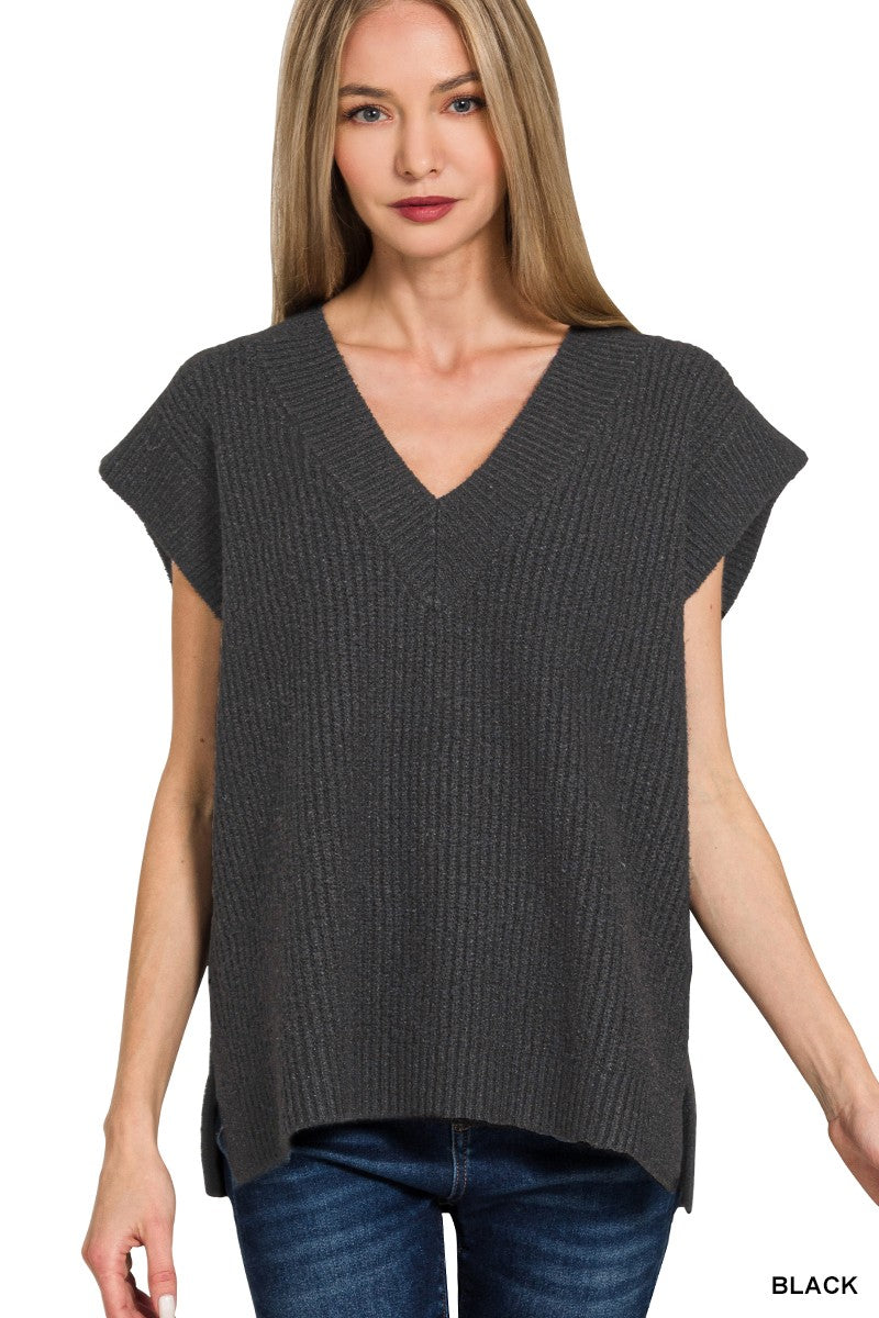 V - Neck Sweater Vest - Black