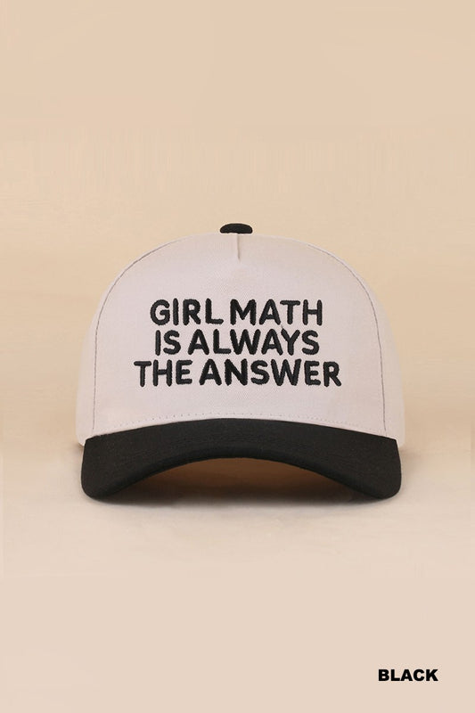 Girl Math Is Always The Answer Hat - Black
